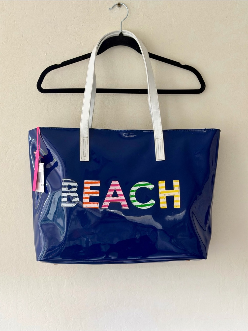 NWT Macbeth Collection By Margaret Josephs Navy Blue Patent BEACH Tote Bag - Picture 3 of 11